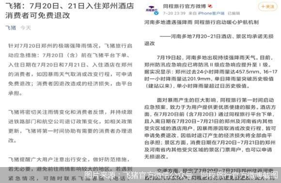 图片来源：飞猪官方微信公众号、同程旅行官方微博截图