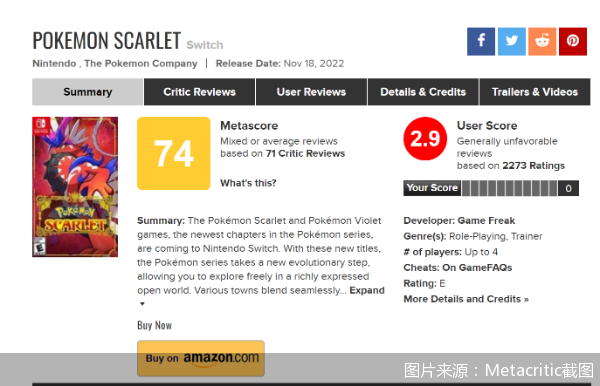 图片来源:Metacritic截图