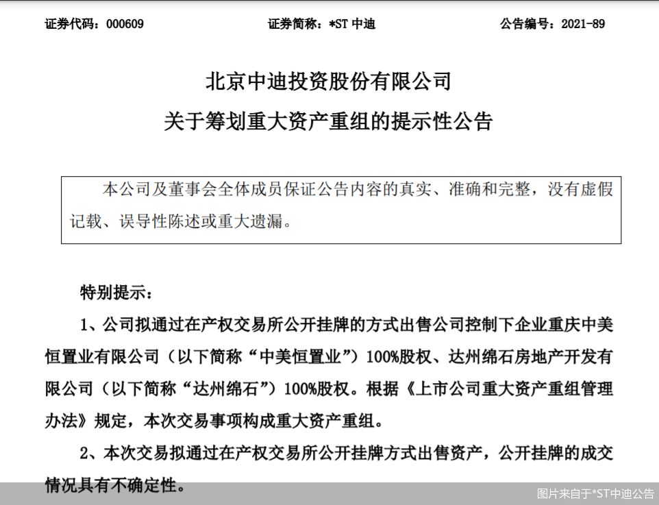 图片来自于*ST中迪公告