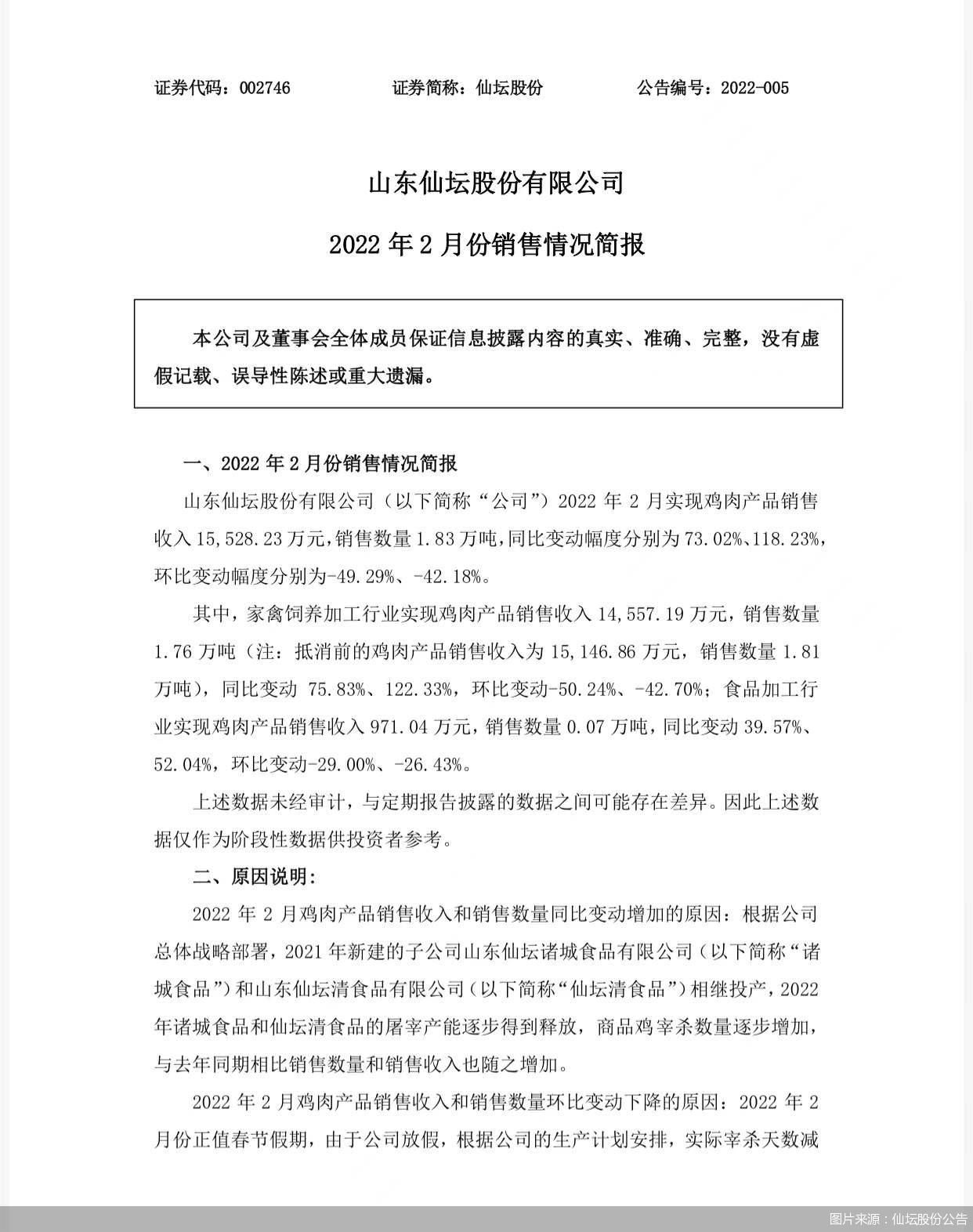 图片来源：仙坛股份公告