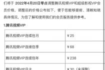 腾讯视频VIP会员自4月20日涨价