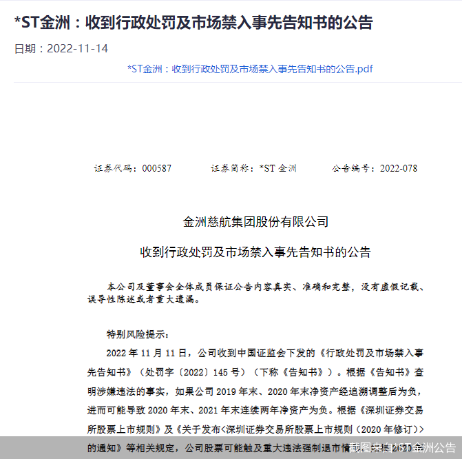 截图来自*ST金洲公告