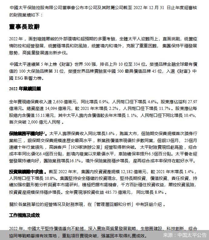 来源：中国太平公告