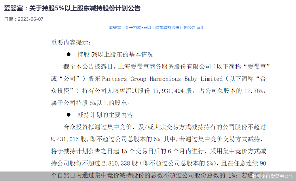 截图来自爱婴室公告