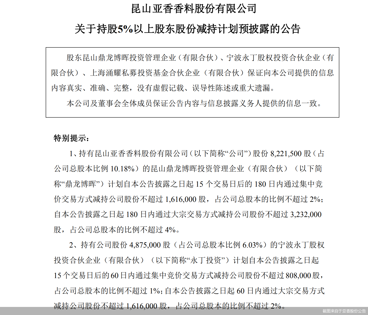 截图来自于亚香股份公告