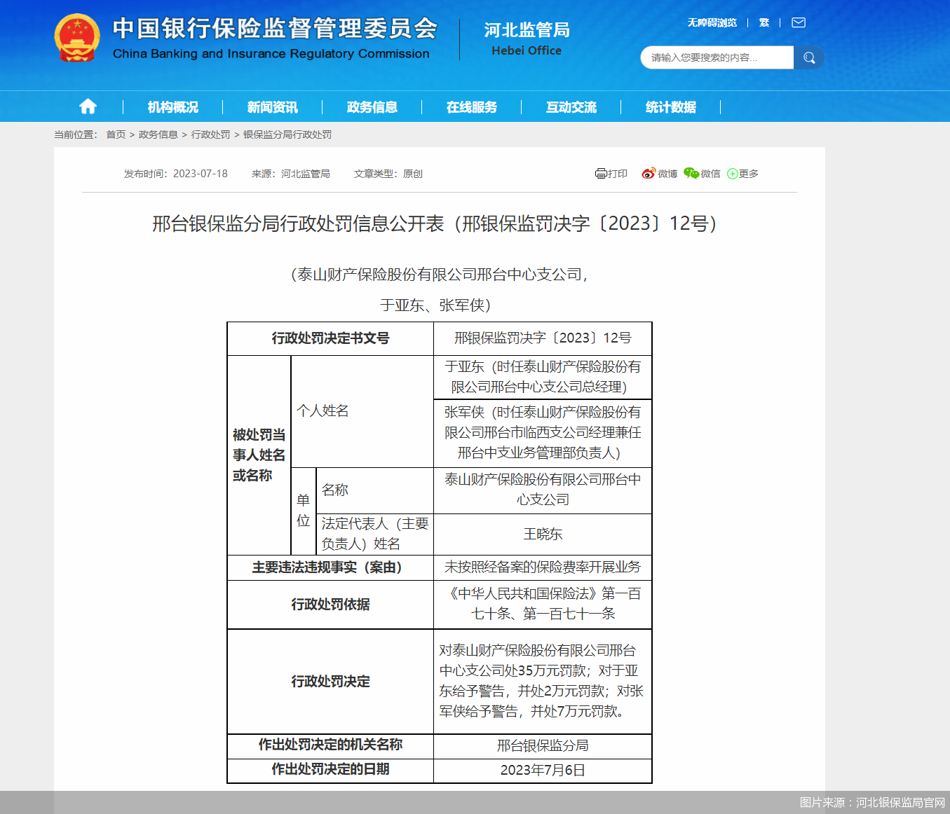 图片来源：河北银保监局官网