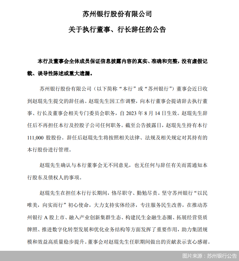图片来源：苏州银行公告