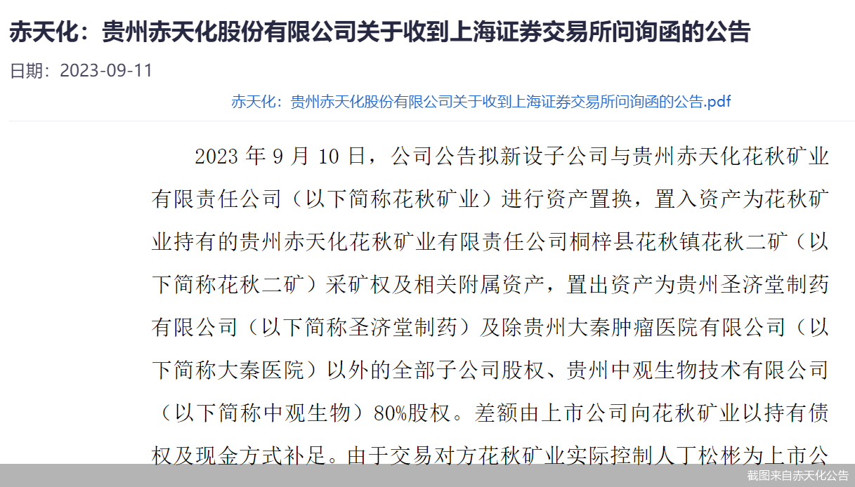 截图来自赤天化公告