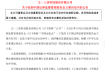 大牛股文一科技突遭立案调查！