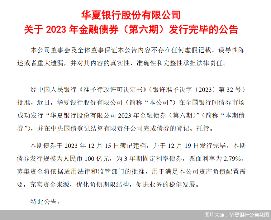 图片来源：华夏银行公告截图