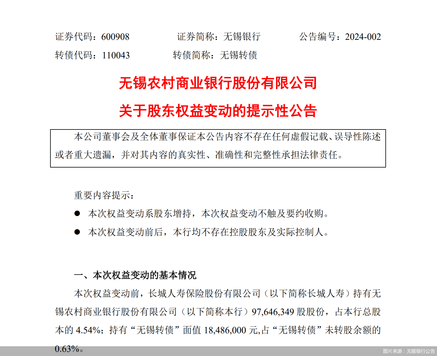 图片来源：无锡银行公告