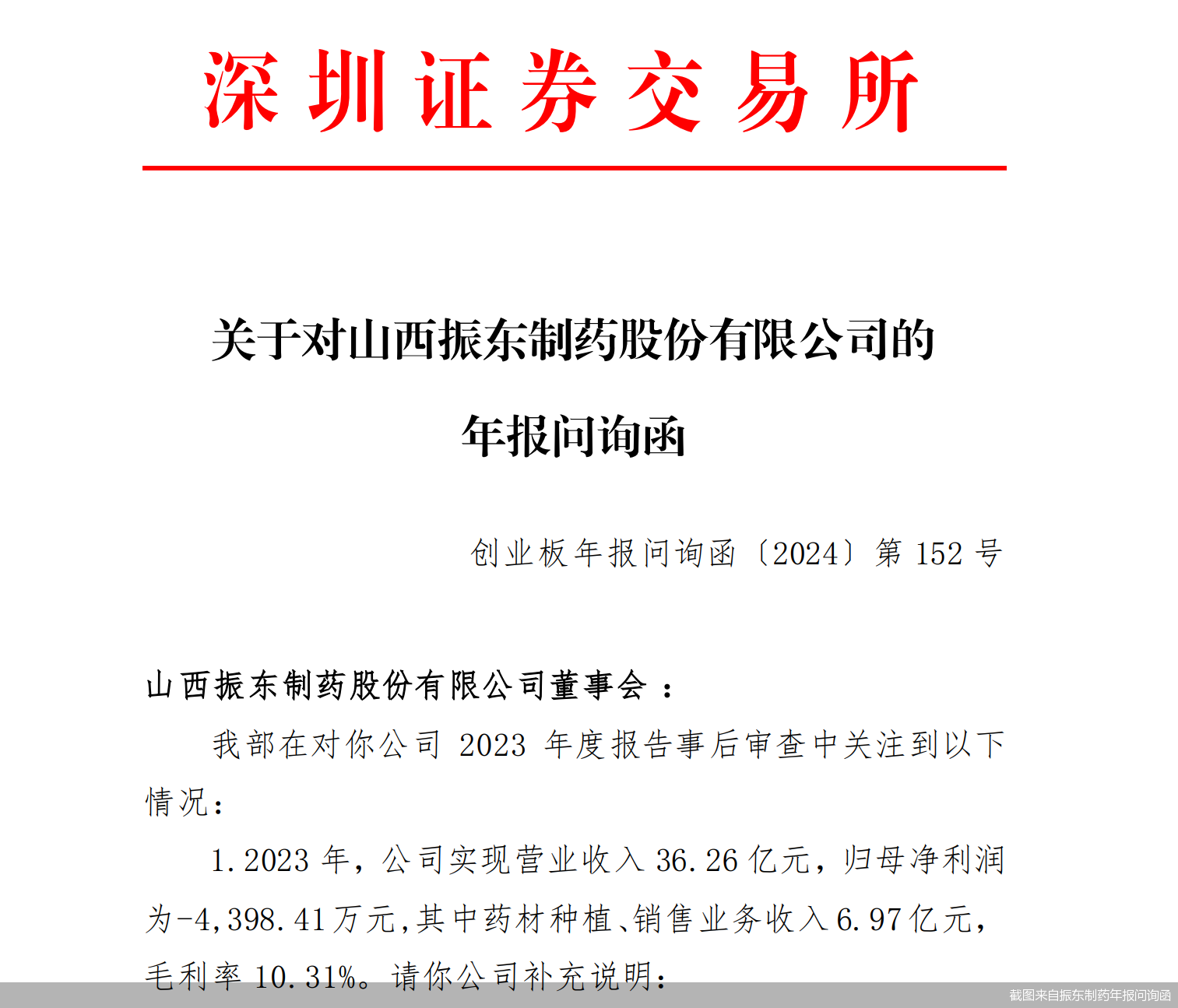 截图来自振东制药年报问询函