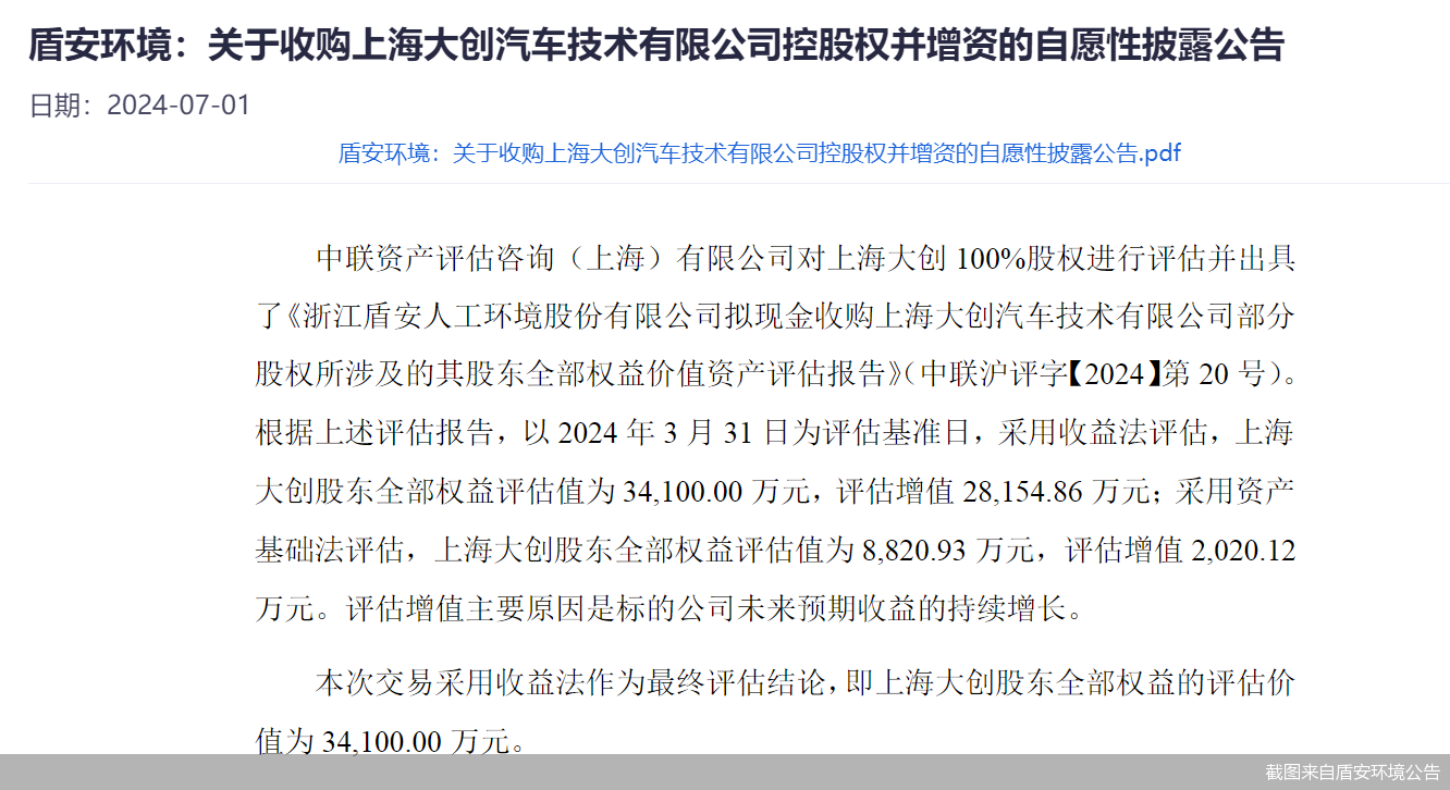 截图来自盾安环境公告