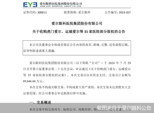 截图来自于爱尔眼科公告