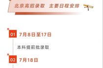 北京市高招录取工作于7月8日至8月1日分批次进行