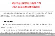 哈投股份半年度业绩预告：预计归母净利润3.8亿元，同比增约233.1%