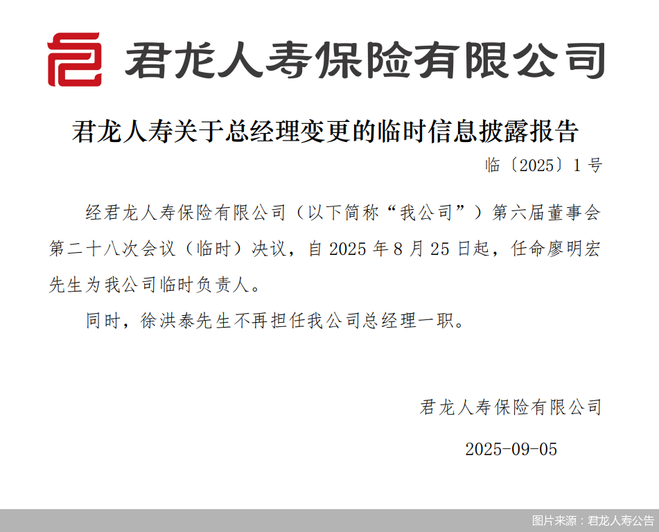 图片来源：君龙人寿公告