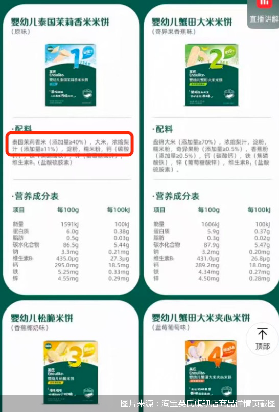 图片来源:淘宝英氏旗舰店商品详情页截图
