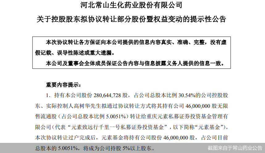 截图来自于常山药业公告