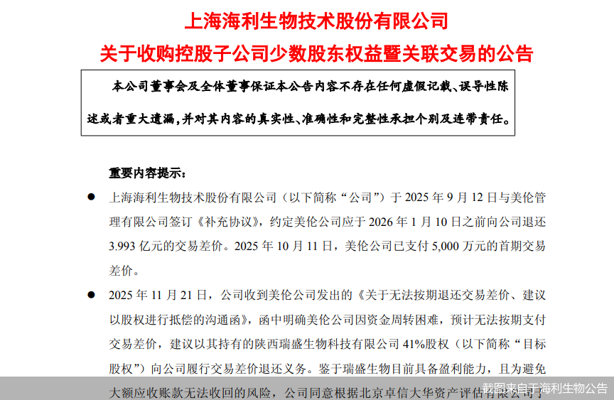 截图来自于海利生物公告