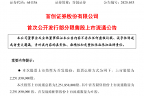 首创证券：22.52亿股首发限售股份将于12月22日起上市流通
