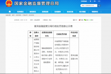 因编制虚假财务资料等，诚泰财险普洱中支及相关分支机构、责任人被罚