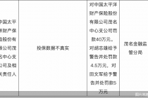 投保数据不真实，太保产险茂名中心支公司合计被罚49.5万元