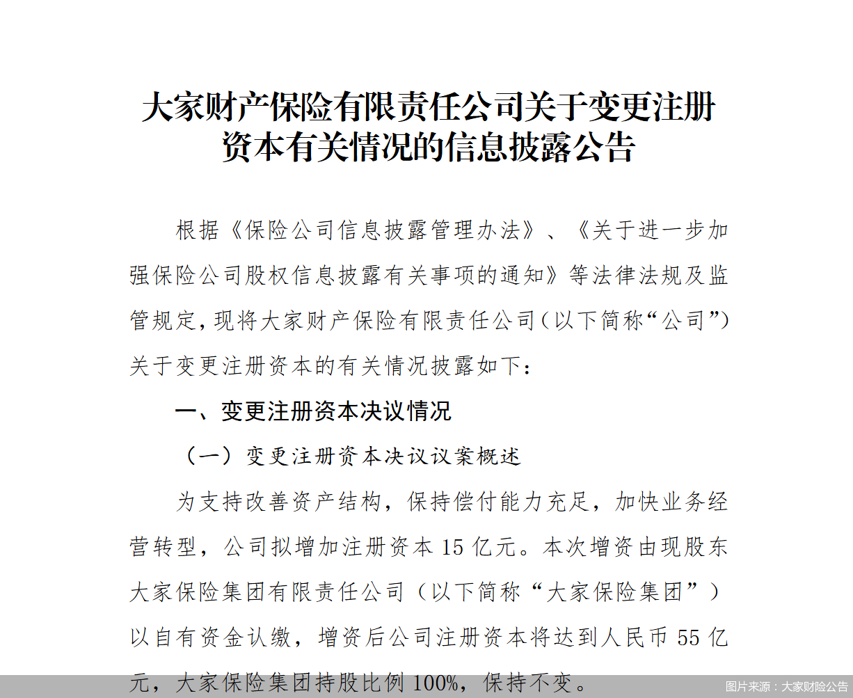 图片来源：大家财险公告