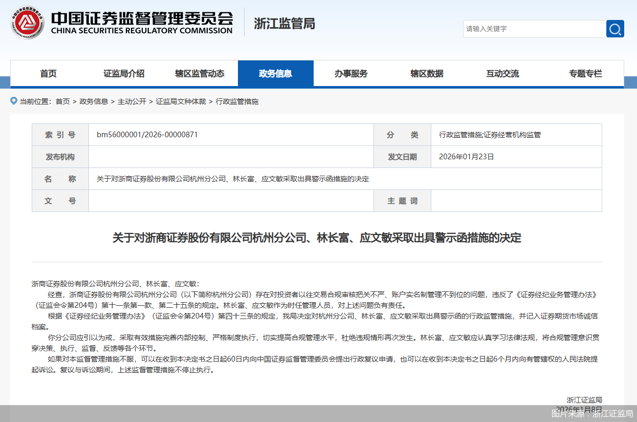 图片来源：浙江证监局
