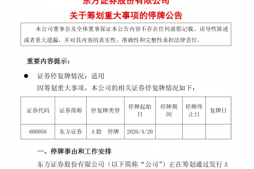 东方证券：拟收购上海证券100%股权，4月20日起停牌