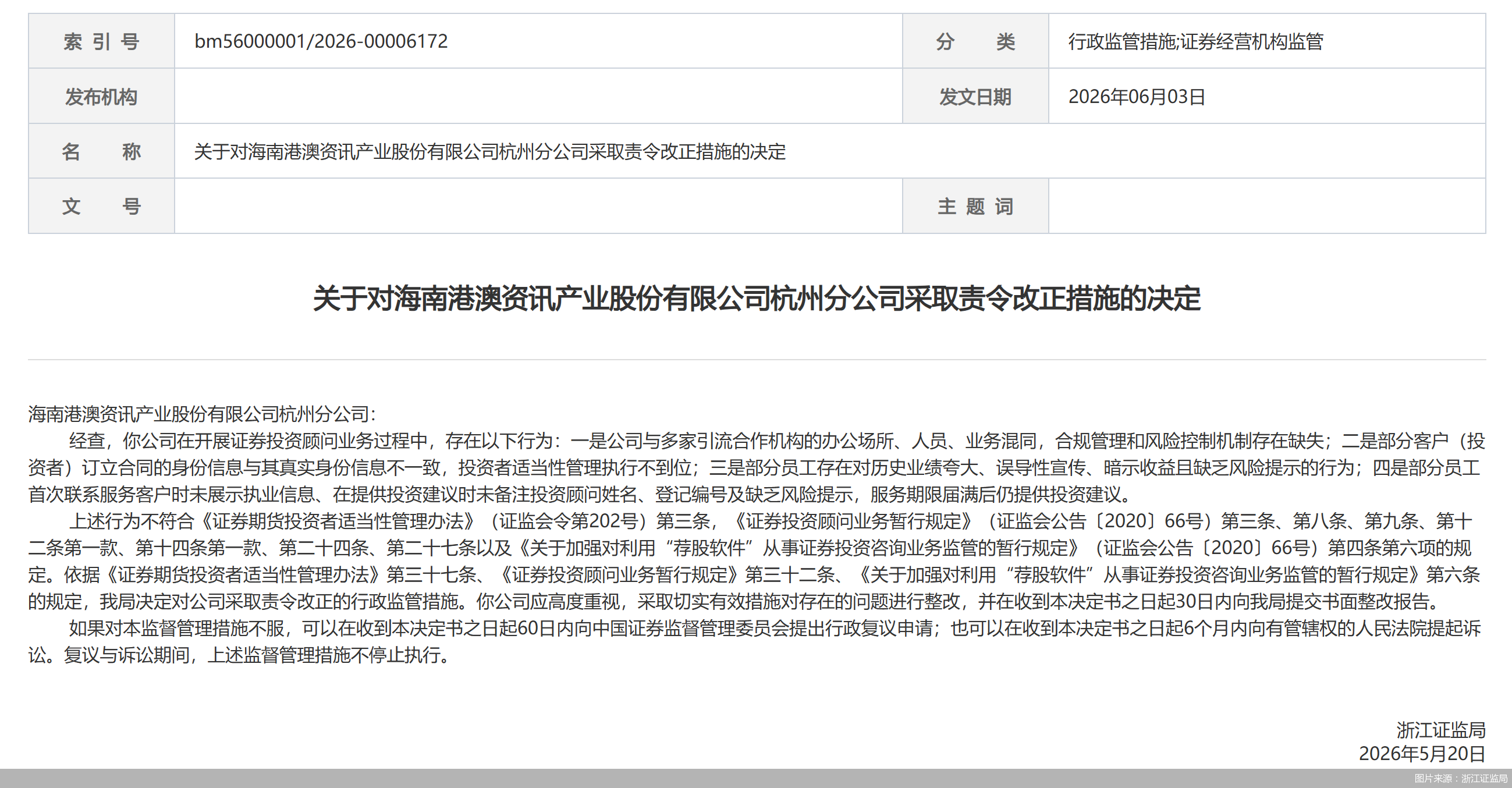 图片来源：浙江证监局