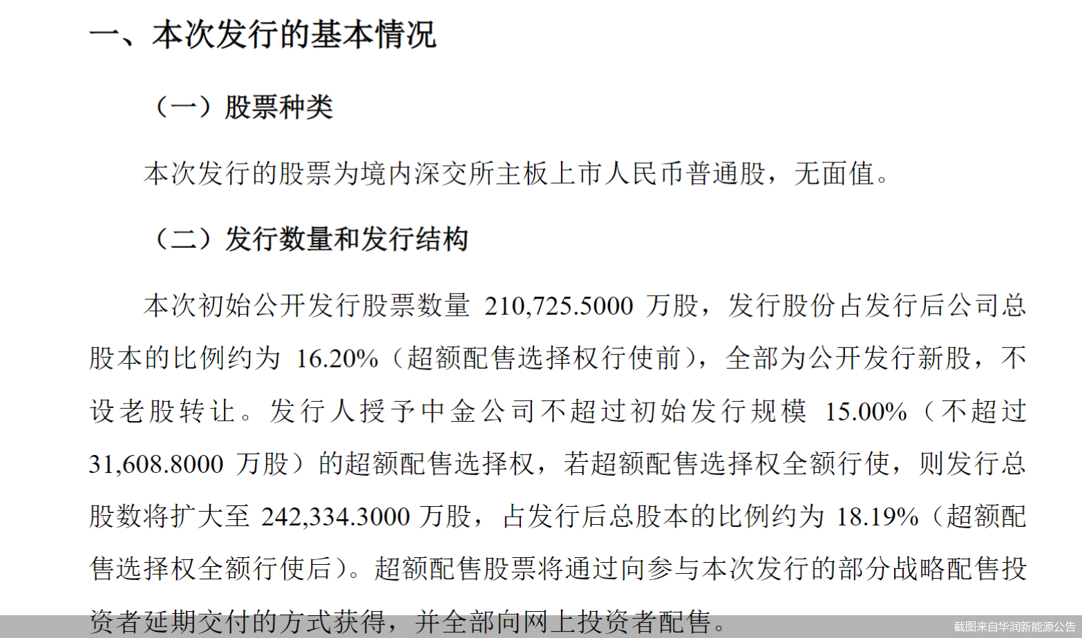 截图来自华润新能源公告