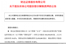 财达证券：股东国控运营解除质押公司3245万股，剩余质押约1.24亿股