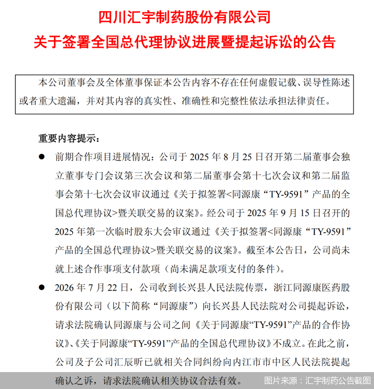 图片来源:汇宇制药公告截图