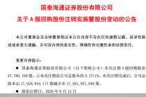 国泰海通：注销约4778.62万股回购股份，约占注销前公司总股本的0.27%