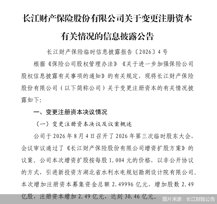 图片来源：长江财险公告