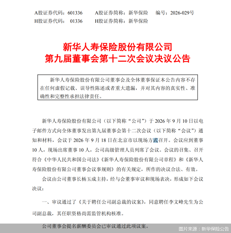 图片来源：新华保险公告